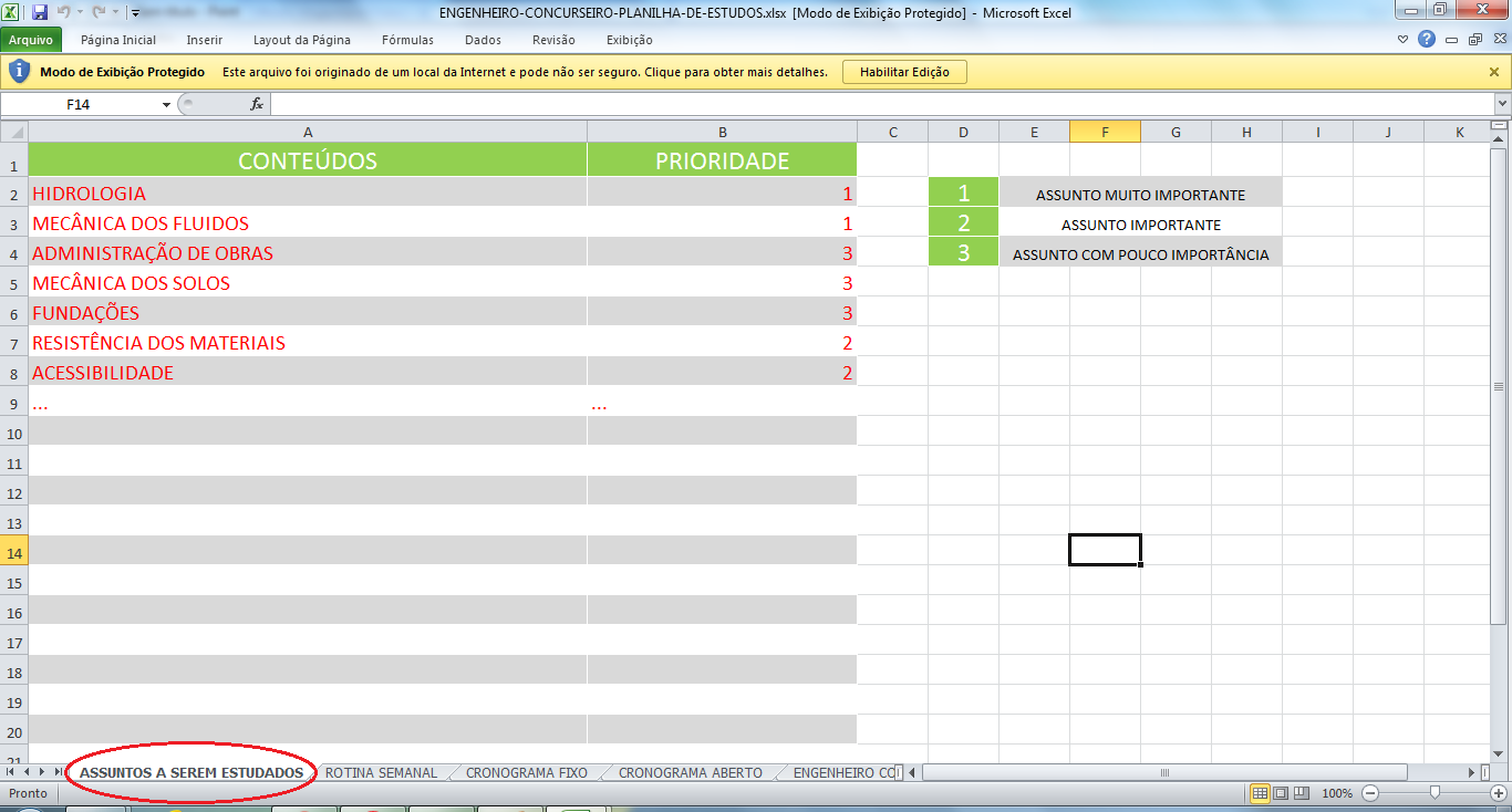 Planilha de estudos: como baixar e personalizar modelo no Excel