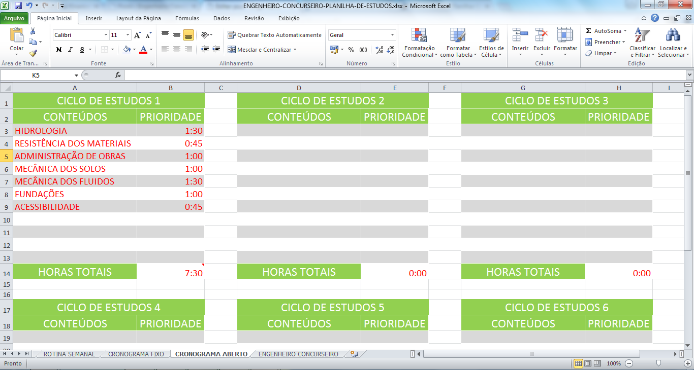 Planilha de estudos: como baixar e personalizar modelo no Excel